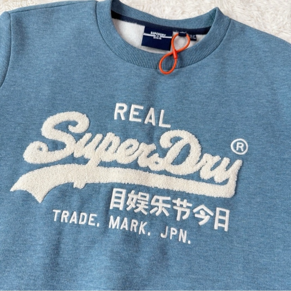 Superdry Men Blue Soft Fleece Lined Crewneck Pullover Sweater US6 Streetwear